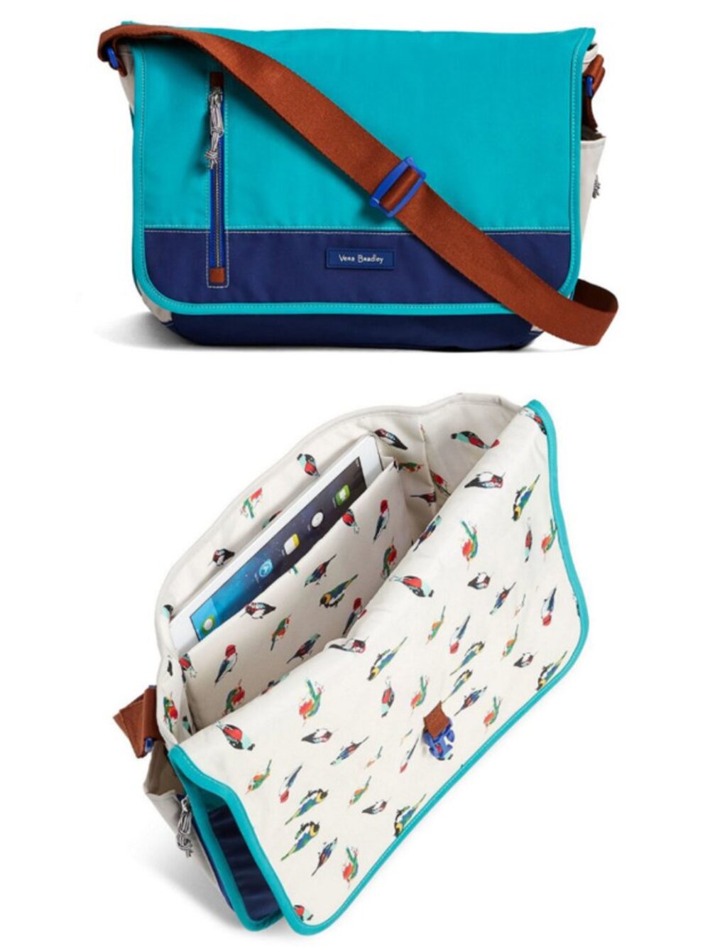 Vera Bradley Lighten Up Laptop Messenger Bag Cool Lagoon pattern